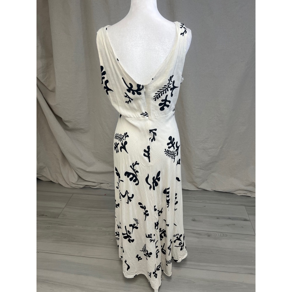 Paper Heart Linen Boho Coastal V-Neck Maxi Dress Sz M Cream Black Minimalist - Picture 5 of 8